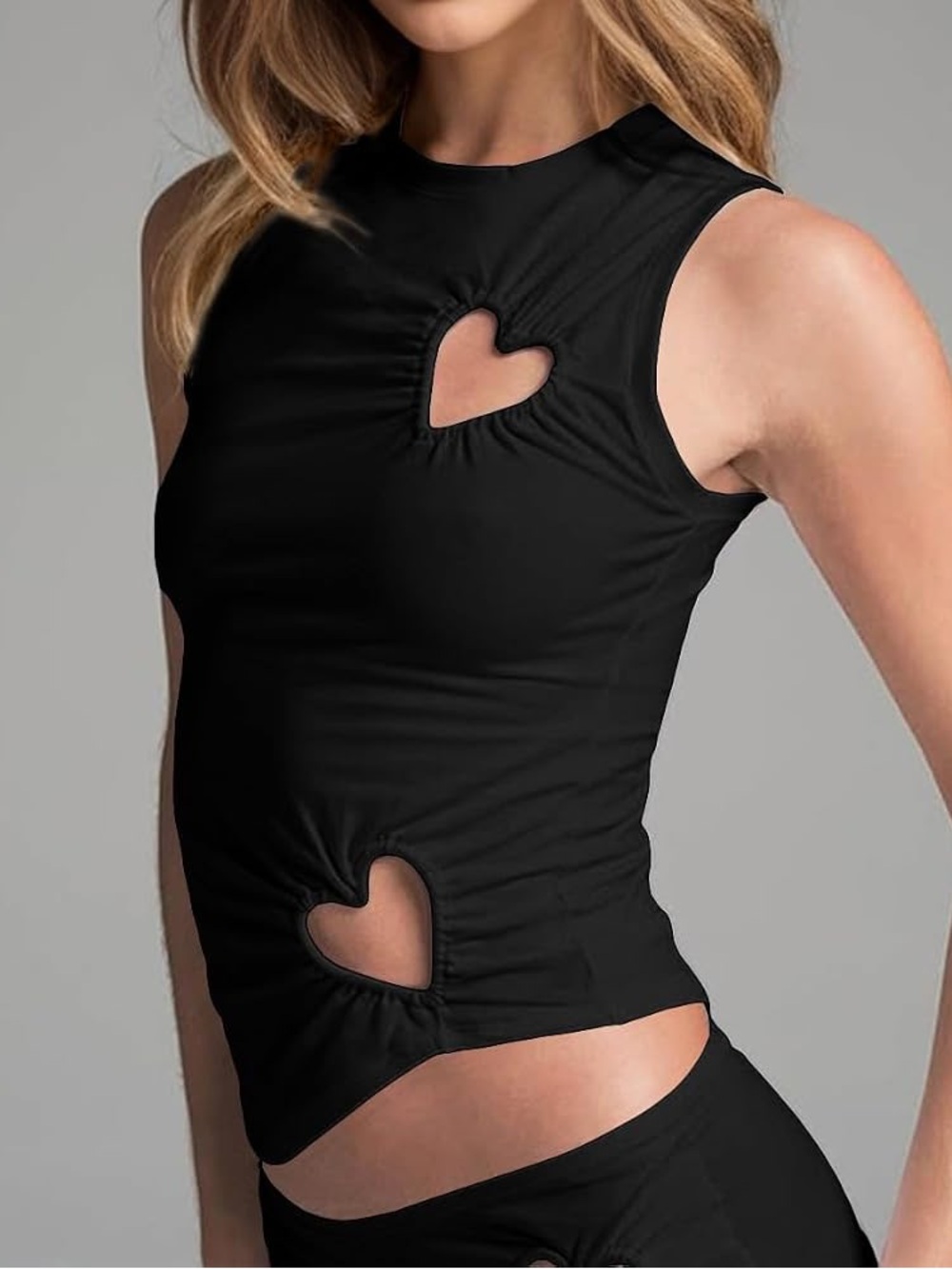 SKIMS Black Sleeveless Tank with Heart Cutouts